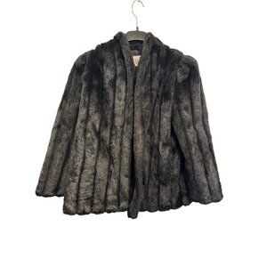 Vintage Ron Do Faux Fur Jacket Black L Large Open Front
